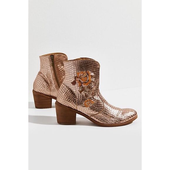 Free People x Marco Delli Evelina Metallic Embroidered Leather Ankle Boots - Picture 6 of 16